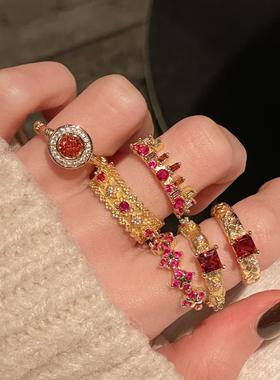 小红书热销彩宝锆石开口戒指满钻