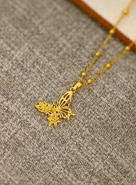 镂空蝴蝶兰花吊坠项链女时尚