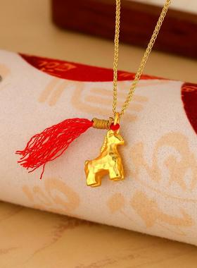 锤纹独角兽小马流苏项链女时尚