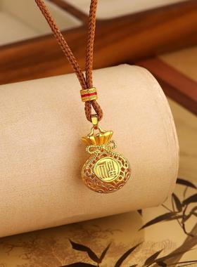 花丝镂空福袋吊坠编织绳项链时尚