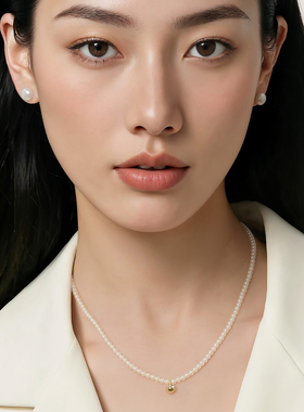 一撇一捺925银人造珍珠细颈链