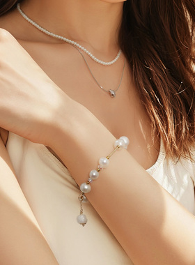 一撇一捺YPYN福笑腕饰珍珠手串14K注金人造水晶福袋吊坠手链首饰