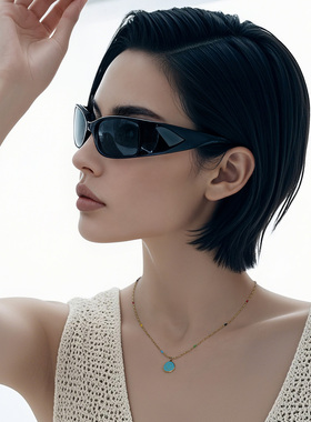 一撇一捺蓝色颈饰笑脸涂鸦项链