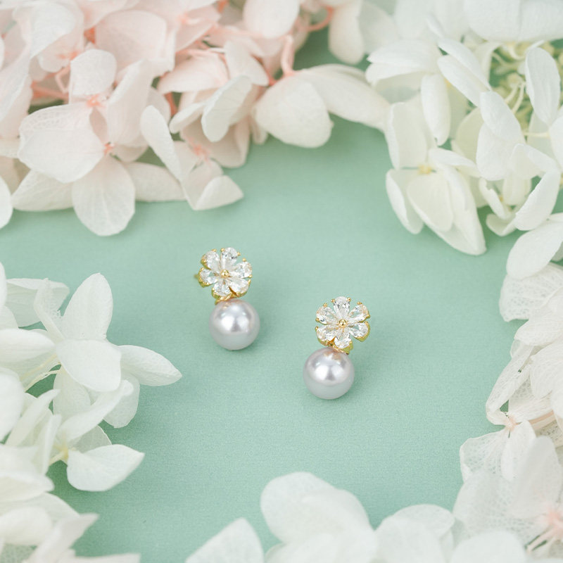 一撇一捺YPYN花朵耳钉女925银粉紫色人造珍珠耳环2025年秋季新品,淘宝优惠券,粉丝福利购,淘宝优惠卷