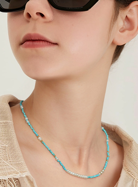 一撇一捺YPYN初遇见项链度假风蓝色925银淡水珍珠多巴胺经典串珠