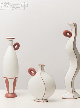 现代简约黑色树脂线条花器几何摆件客厅样板房售楼处酒店黑色饰品