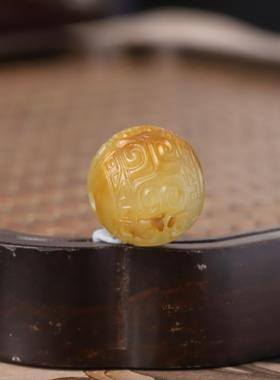 新疆和田玉籽料黄沁回纹珠