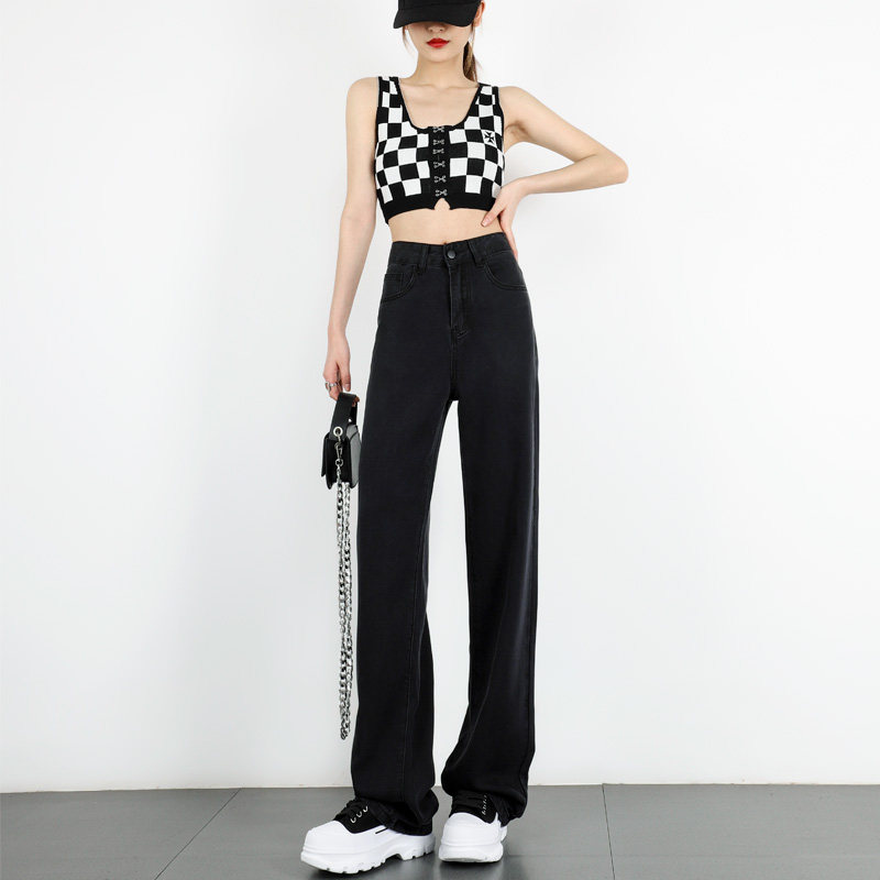 天丝黑色夏季高腰垂感小个子牛仔裤 卡秋里牛仔裤