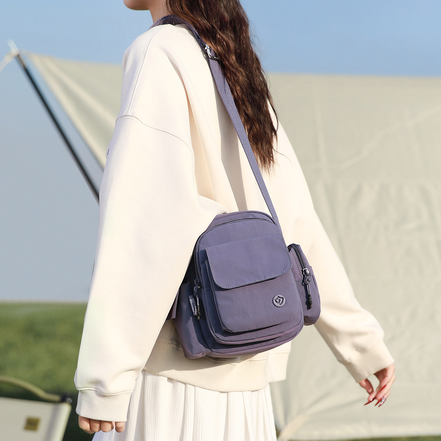 时尚新款百搭单肩斜挎包女轻便防水尼龙布小方包女士多口袋手机包,淘宝优惠券,粉丝福利购,淘宝优惠卷