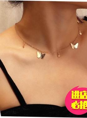Vintage Multilayer Pendant Butterfly Necklace for Women Butt