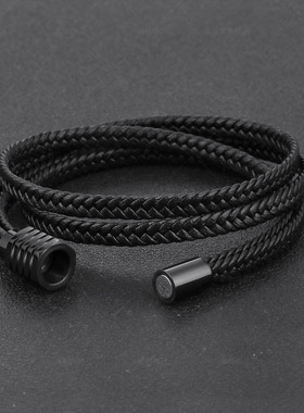 新款 源头厂家男女士编织手链多股编织手串双层牛皮钛钢手环