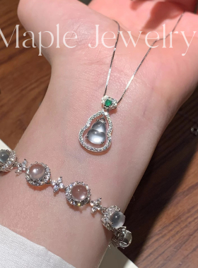 Maple新中式天然水沫玉葫芦吊坠925纯银冰透蛋面项链女轻奢高级感