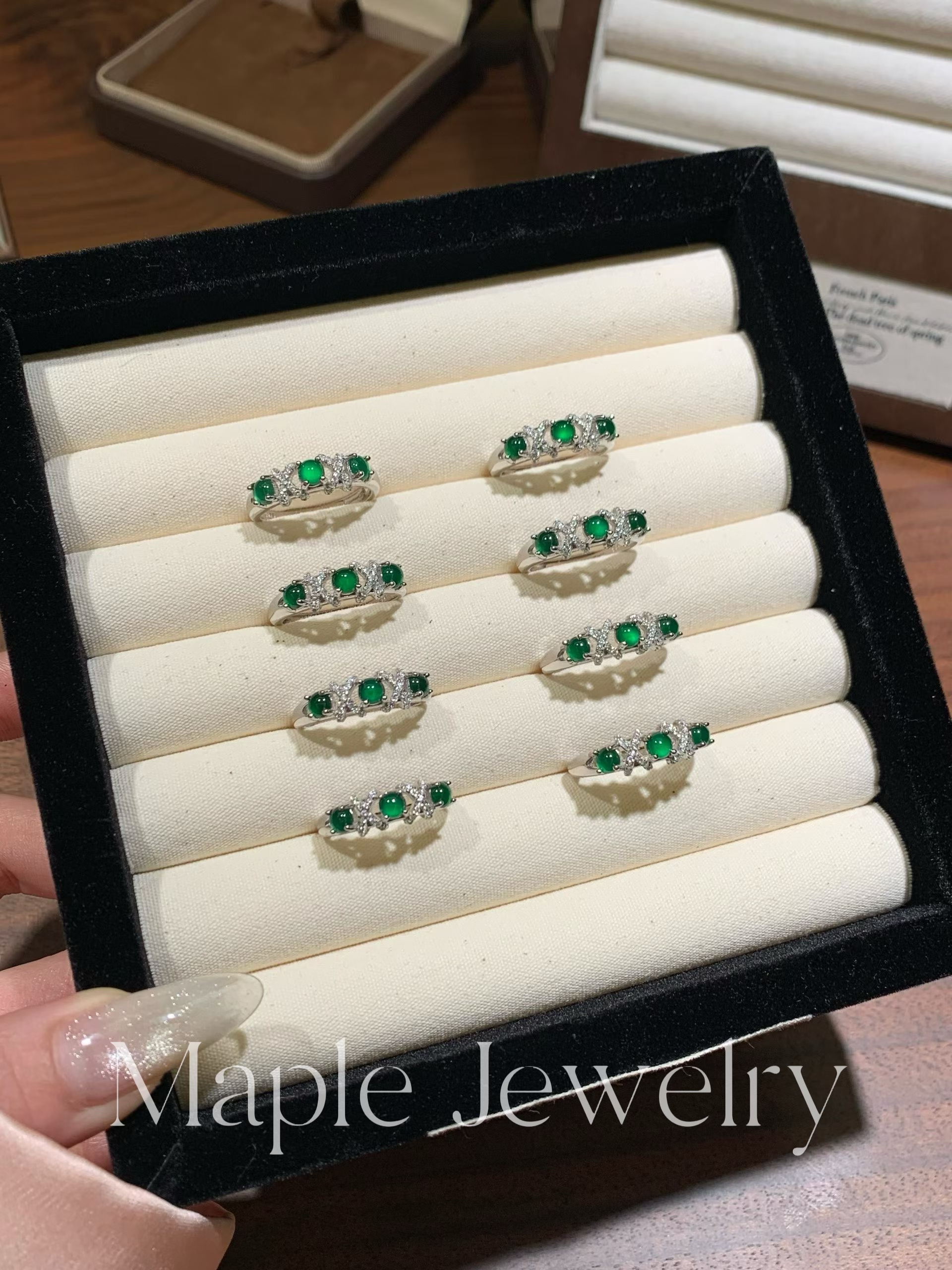 Maple new Chinese style natural blue water jade ring for women 925 sterling silver temperament cool high-end ring gift