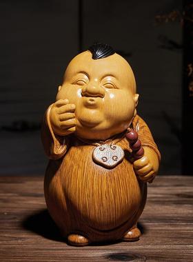 创意地主家的傻儿子中式装饰摆件仿竹根木雕塑人物高端古风工艺品