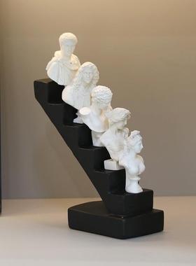 简约欧式人物头像雕塑组合阶梯摆件样板房客厅展厅家居摆设装饰品