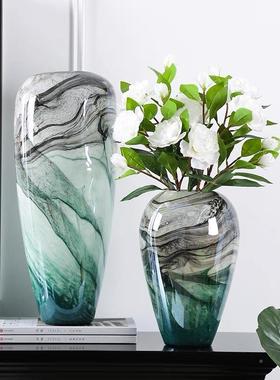代轻奢水画现琉JUJ璃花墨瓶艺术摆件玄关餐桌装饰客厅插器花花样