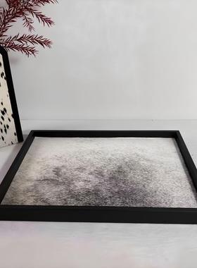 现代简约斑点马毛皮质托盘收纳置物摆件桌面客厅样板间几工艺品