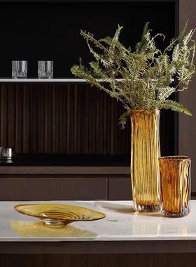 现代加厚异形琉璃大水果盘客厅酒店样板间茶几桌面装饰花瓶摆件