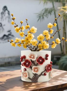 海外热销ChinaFourGentlemen立体图案梅花装饰加厚大口径树脂花盆