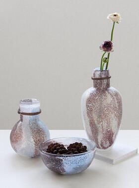 宅寂风粗磨渐变气泡款小口鲜花玻璃玄关居家软装手工花