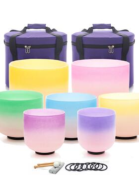 厂家直供彩色水晶钵6-14英寸唱诵佛音钵颂钵瑜伽冥想音乐碗带敲棒