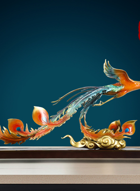 黄铜青龙凤凰摆件高档客厅装饰