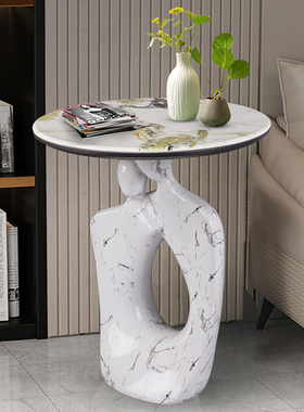 现代抽象人物艺术圆茶几客厅家用2024新款小户型阳台小桌子轻奢