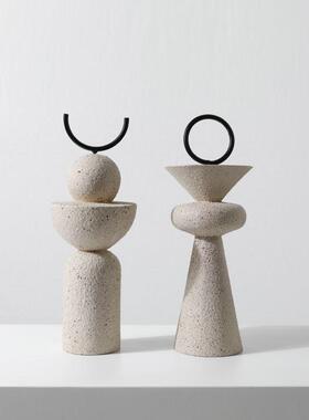 意大利装饰创意砂岩饰品树脂无障碍豪华样板房家庭电视柜开放网格