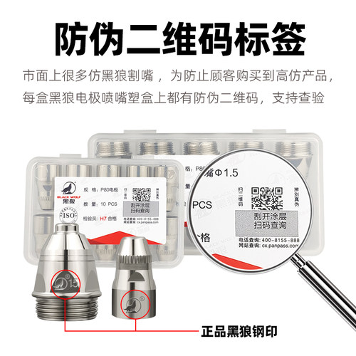 正品黑狼p80等离子割嘴割咀电极喷嘴LGK80-100-120等离子切割配件 - 图1