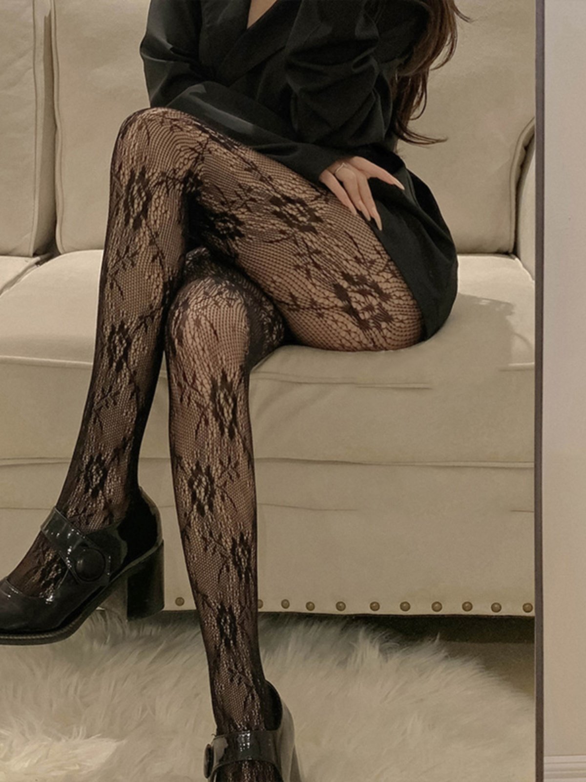 蕾丝镂空连裤袜美腿复古花藤网袜黑丝袜外穿弹力薄款jk纯欲大长腿,淘宝优惠券,粉丝福利购,淘宝优惠卷