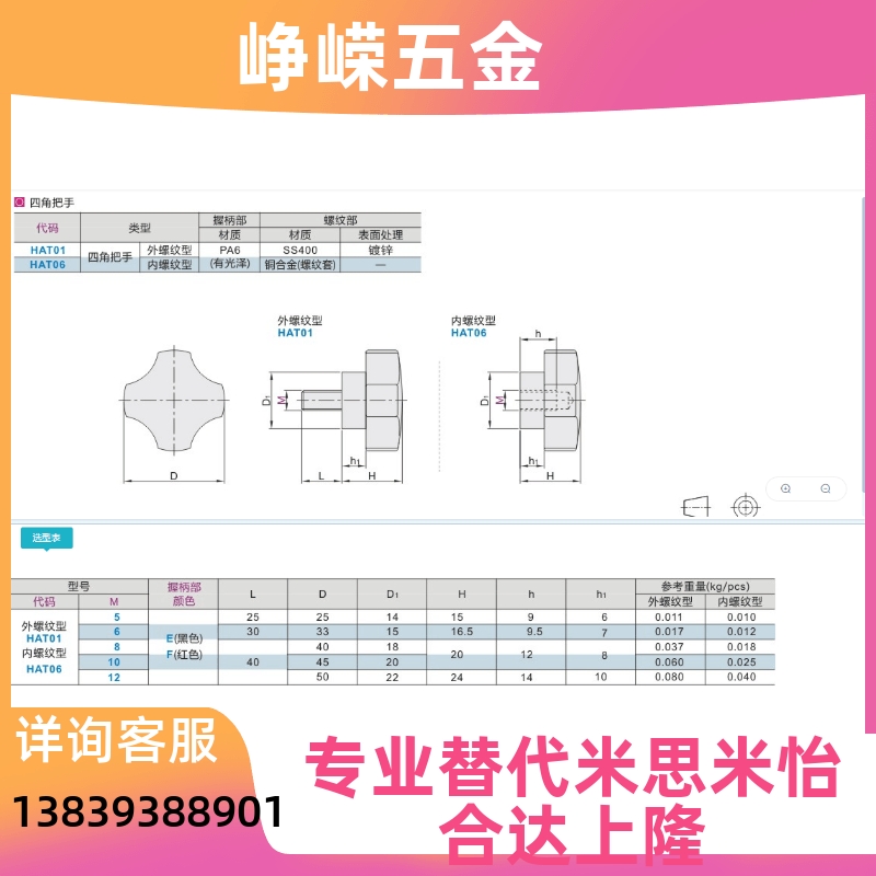 替代怡合达四角把手HAT01/06-M5-M6-M8-M10-M12-E-F HAT22-M6-L30 - 图0