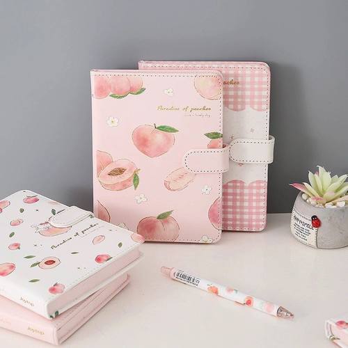 笔记本高颜值蜜桃说A6磁扣本小清新PU皮日记本学生彩页图案手帐 - 图0