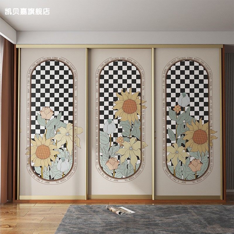大衣柜推拉门翻新玻璃贴纸装饰贴画自粘家具移门卧室遮丑墙纸自贴_虎窝淘