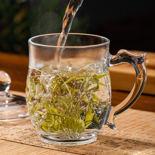 梅兰竹菊加厚耐热玻璃茶杯带盖带把手办公室家用泡茶杯大容量套装 - 图2