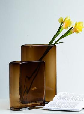碧轩北欧简约大气不规则大扁桶养花玻璃花瓶设计新品软装桌面摆件