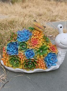 新款太阳能锅牛蝴蝶多肉摆件雕像树脂工艺品家居花园园林书房摆件