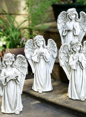 款LED灯天使欧式创意女孩花园装饰庭院树脂工艺品雕像摆件