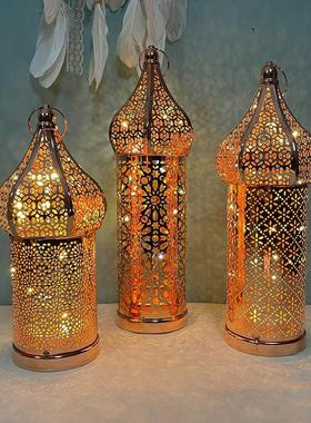 新款镂空白色led风灯铁艺灯笼家居卧室客厅气氛围装饰灯工艺摆件