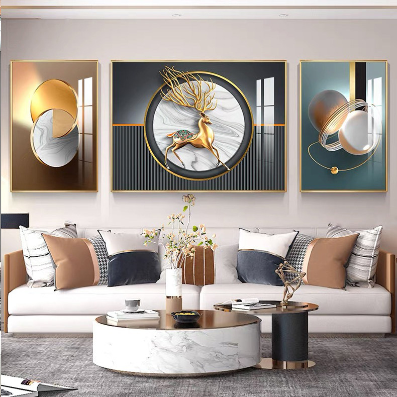 Combined crystal porcelain and diamond Chinese style living room decorative painting