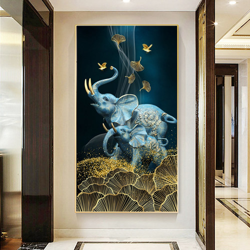 现代轻奢玄关装饰画高级感大象挂画过道走廊吉象壁画客厅落地挂画 - 图0