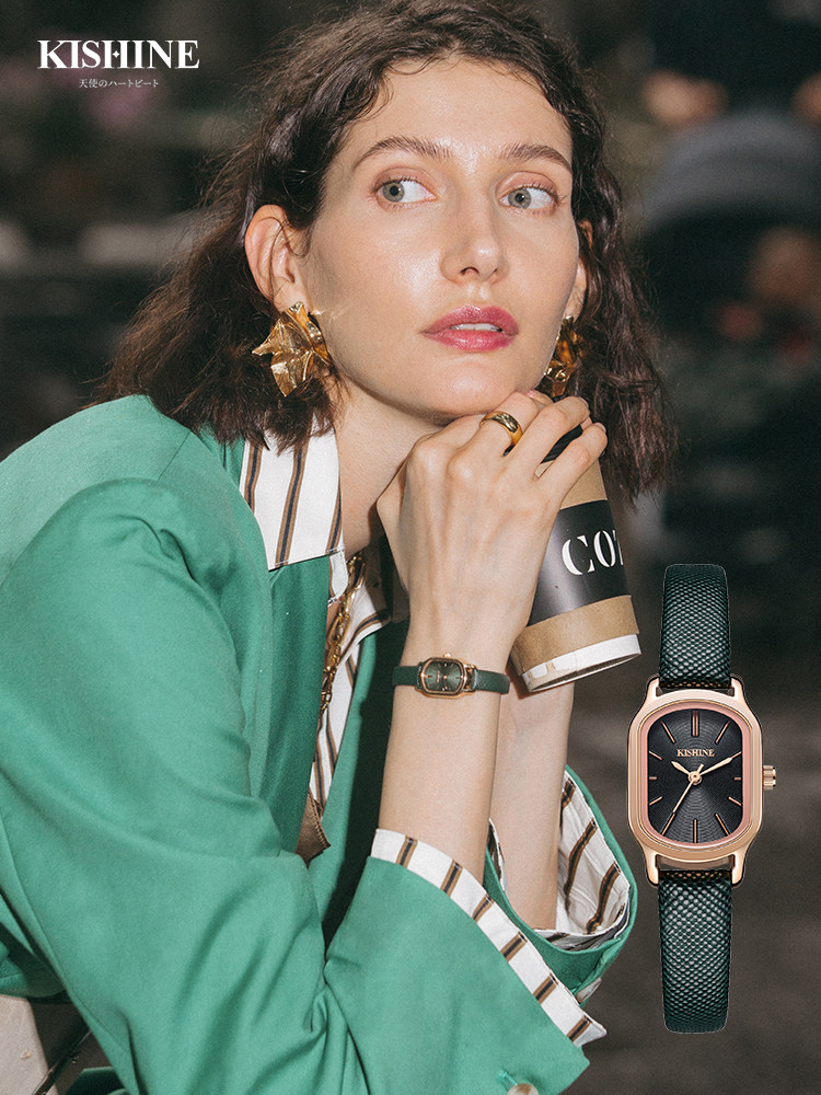 kishine小绿表女简约气质皮带手表 kishine国产腕表