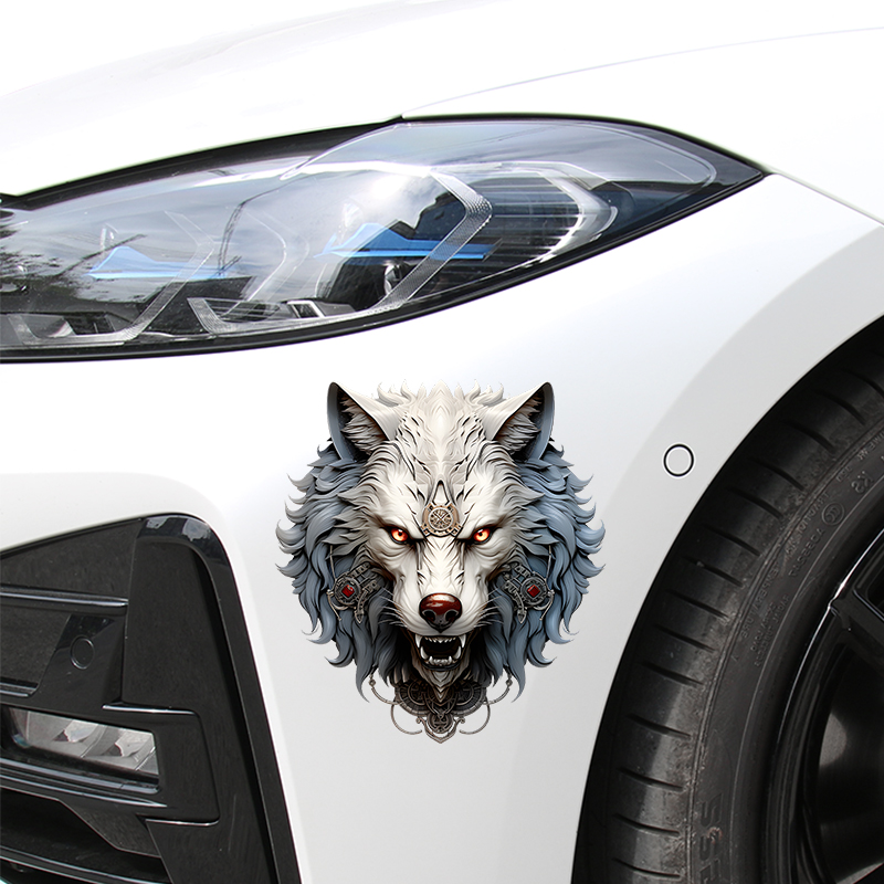 狼图腾国潮汽车贴纸车身划痕遮挡电动摩托车个性创意3D立体防水贴-图1