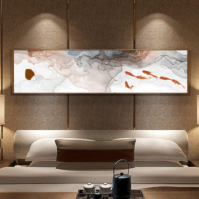 中国风新中式花鸟竹子鱼墙画客厅装饰画床头卧室横幅沙发背景壁画 - 图1