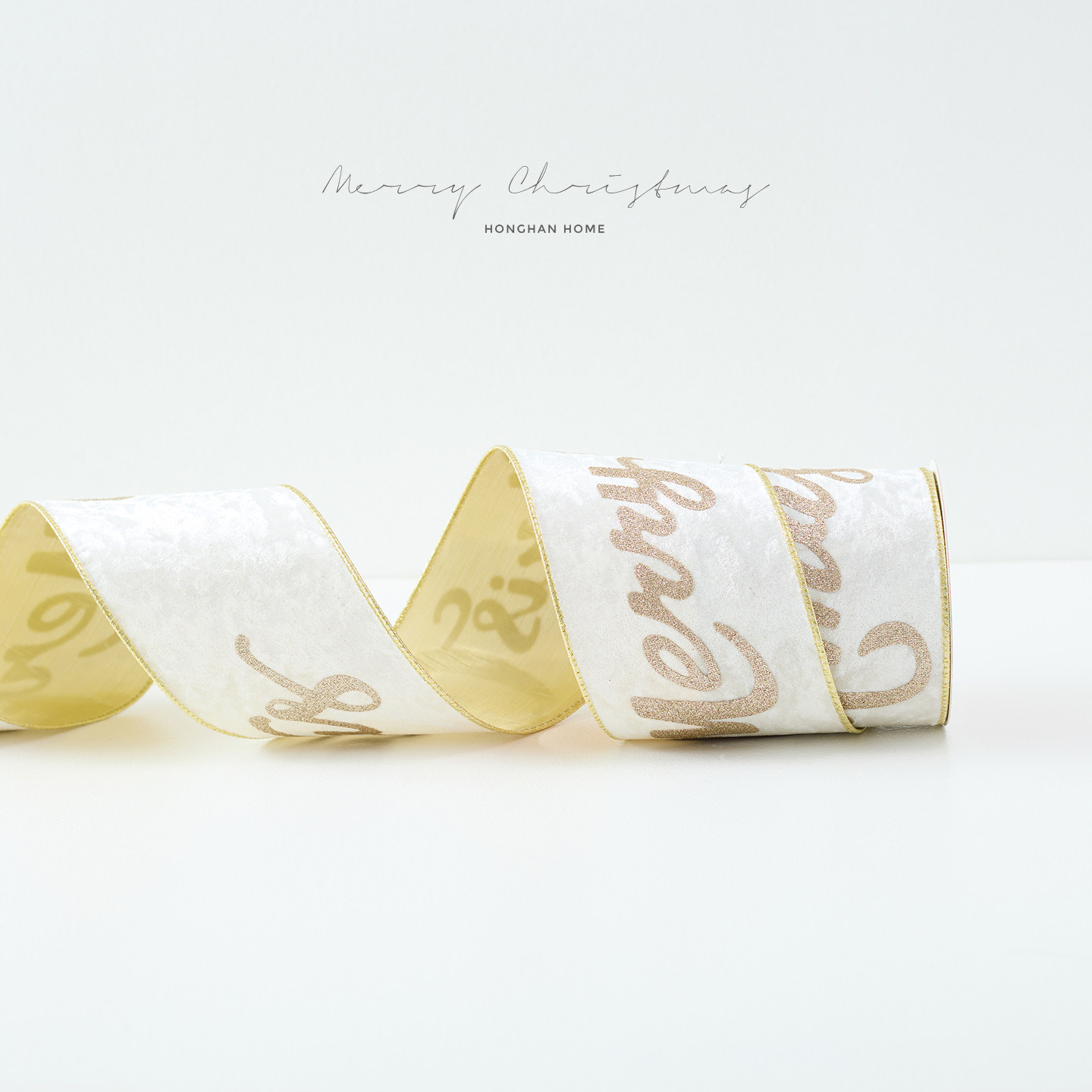 泓瀚圣诞装饰品merrychristmas织带香槟色高档绒布烫金蝴蝶结丝带,淘宝优惠券,粉丝福利购,淘宝优惠卷