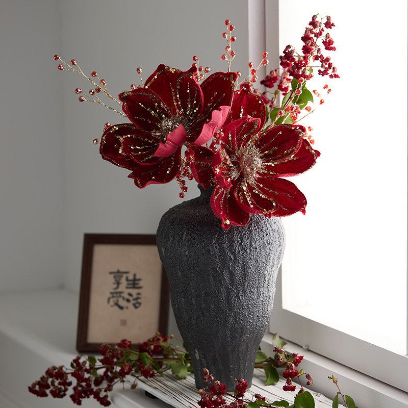 泓翰 圣诞花高档DIY花环配件加厚节日红色绒花粘粉23CM布艺仿真花,淘宝优惠券,粉丝福利购,淘宝优惠卷