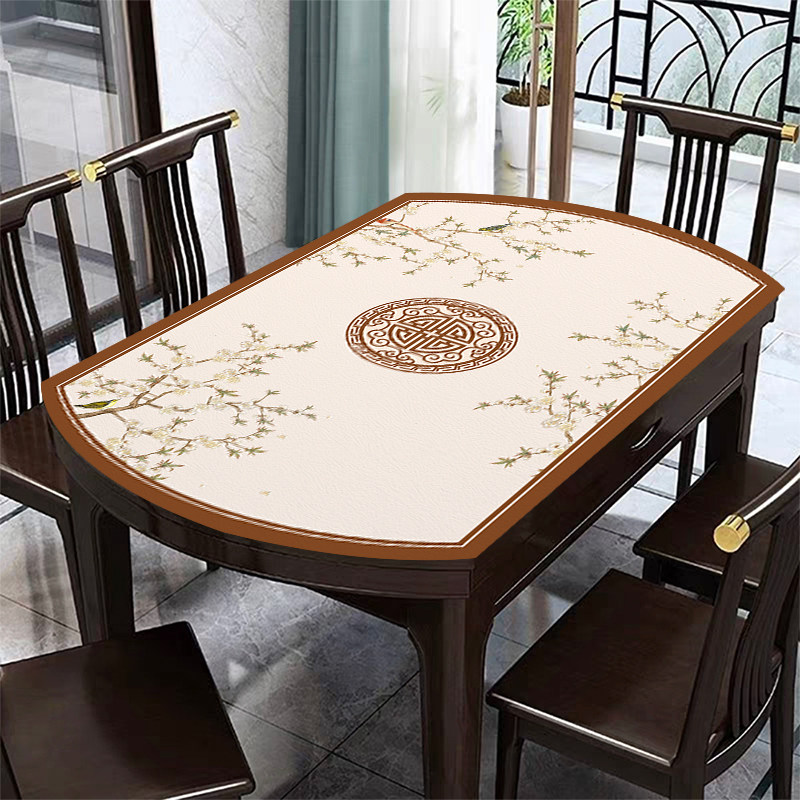 新中式椭圆桌垫中国风桌布防水防油免洗红木折叠圆桌保护茶几台布,淘宝优惠券,粉丝福利购,淘宝优惠卷