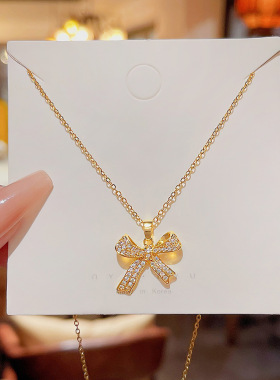 蝴蝶结钛钢项链女2025年新款轻奢小众吊坠设计感冷淡风网红锁骨链