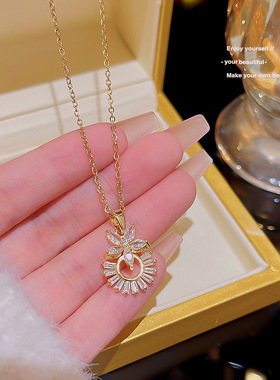韩国花瓣锆石项链女百搭高级感ins简约轻奢配饰小众设计感锁骨链