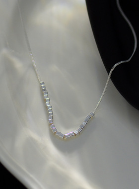 925银项链小方块锁骨链女