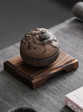 实木圆形佛像底座香插线香炉